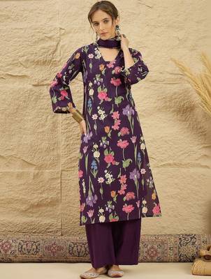 women floral printed regular  cotton kurta with palazzos & with dupatta 3