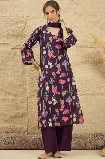 women floral printed regular  cotton kurta with palazzos & with dupatta