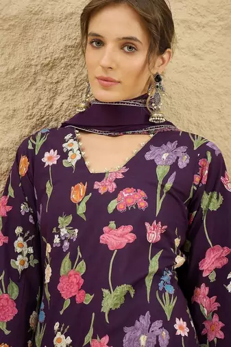 women floral printed regular  cotton kurta with palazzos & with dupatta