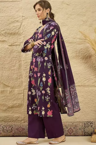 women floral printed regular  cotton kurta with palazzos & with dupatta