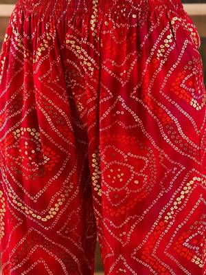 women bandhani printed regular gotta patti kurta with trousers & with dupatta 5