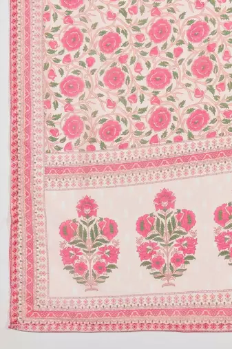 women floral printed regular linen kurta with palazzos & with dupatta