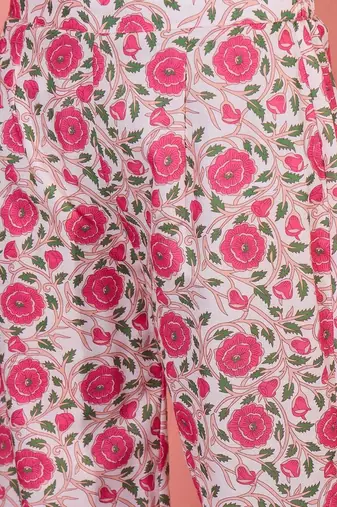 women floral printed regular linen kurta with palazzos & with dupatta