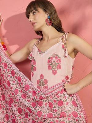 women floral printed regular linen kurta with palazzos & with dupatta 7