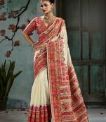 off white hand woven munga cotton blend saree with blouse