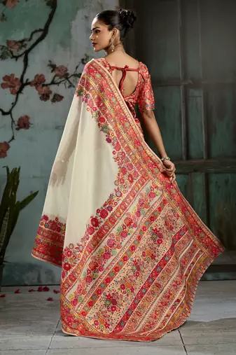 off white hand woven munga cotton blend saree with blouse