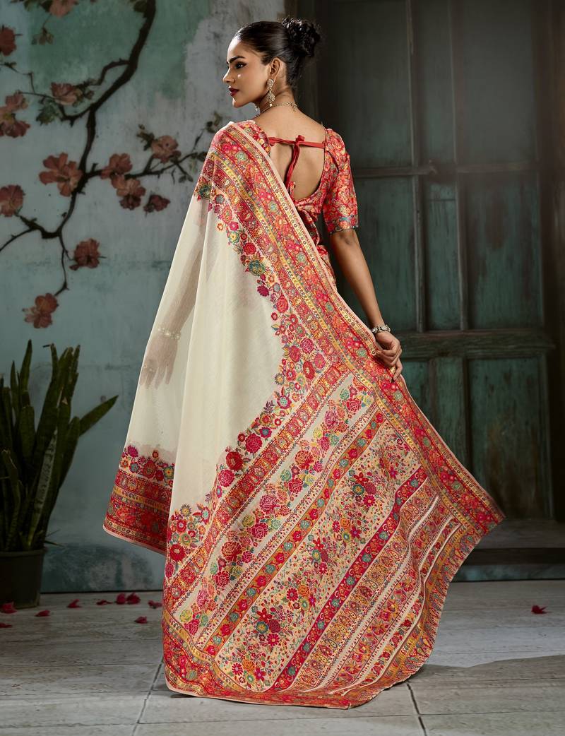 off white hand woven munga cotton blend saree with blouse