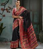 black hand woven munga cotton blend saree with blouse