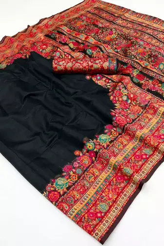 black hand woven munga cotton blend saree with blouse
