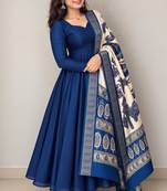 Women's blue solid anarkali kurta set with digitally printed kalamkari set