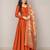 Women's rust orange solid anarkali kurta set with digitally printed kalamkari