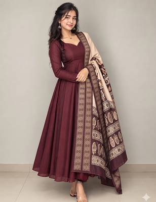 Women's red solid anarkali kurta set with digitally printed kalamkari set 1