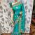 Slub chiffon wedding wear saree in turquoise with embroidery work & crystal stone work