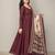 Women's red solid anarkali kurta set with digitally printed kalamkari set