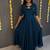 Deep blue flared gown with sequence striped koti jacket