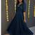 Deep blue flared gown with sequence striped koti jacket