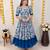 Blue floral print flared anarkali gown with frill border