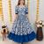 Blue floral print flared anarkali gown with frill border