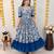 Blue floral print flared anarkali gown with frill border