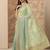 sea green embroidered nylon saree with unstitched blouse piece