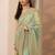 sea green embroidered nylon saree with unstitched blouse piece