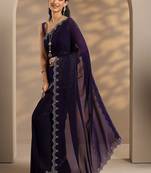 purple solid saree with unstitched blouse piece