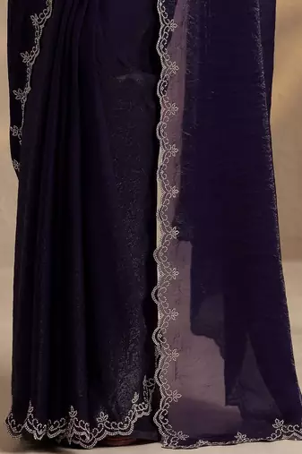 purple solid saree with unstitched blouse piece