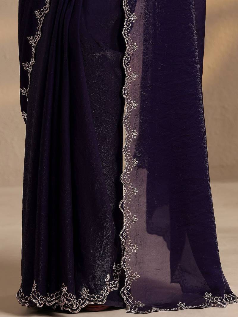 purple solid saree with unstitched blouse piece