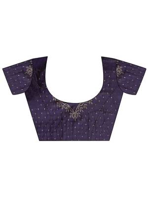 purple solid saree with unstitched blouse piece 5