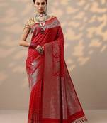 red woven design banarasi saree with unstitched blouse piece