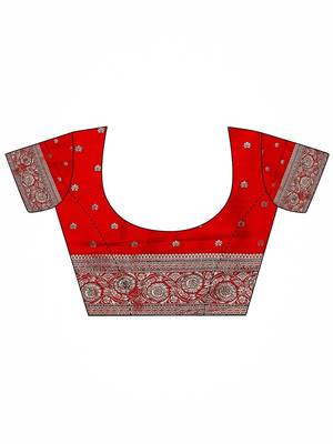 red woven design banarasi saree with unstitched blouse piece 5