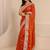 orange floral embroidered silk blend saree