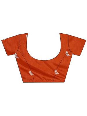orange floral embroidered silk blend saree 4