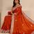 orange floral embroidered silk blend saree