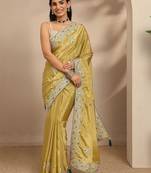 olive floral zari embroidered saree with a blouse piece
