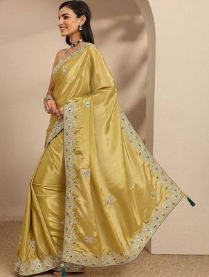 olive floral zari embroidered saree with a blouse piece 5