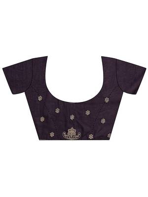 purple embroidered saree with unstitched blouse piece 2