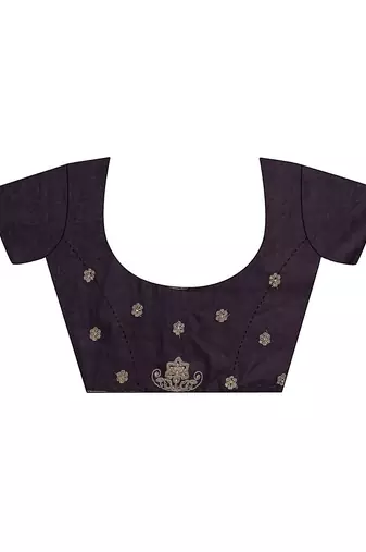purple embroidered saree with unstitched blouse piece