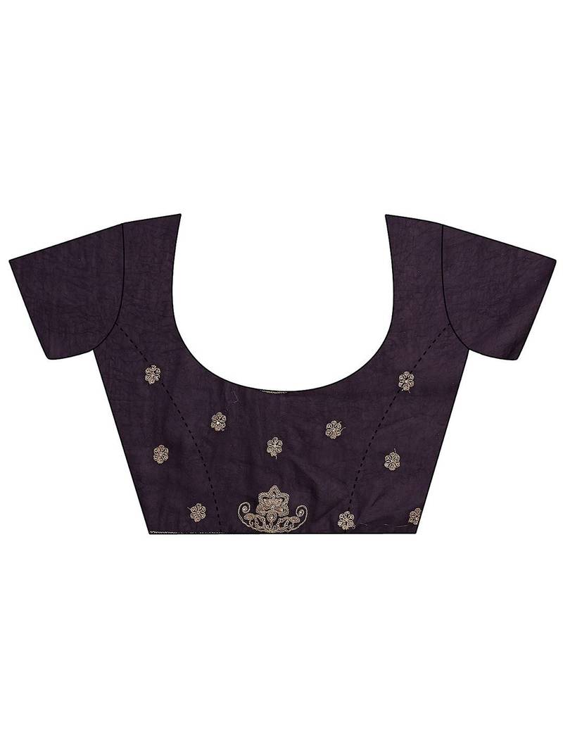 purple embroidered saree with unstitched blouse piece