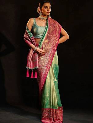 green woven design silk blend saree 1