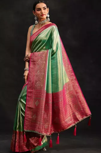green woven design silk blend saree