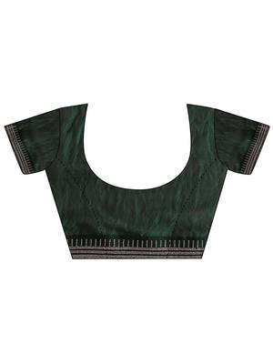 green embellished saree with unstitched blouse piece 2