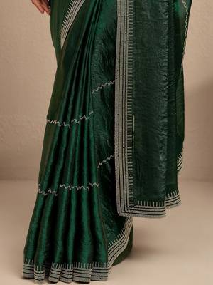 green embellished saree with unstitched blouse piece 5