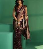 maroon ethnic motifs zari silk blend saree