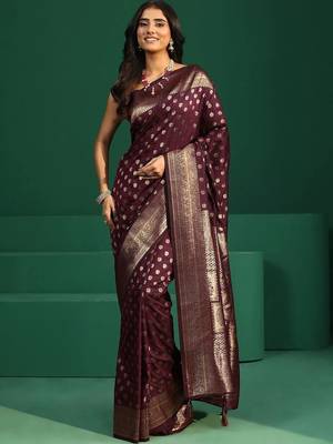 maroon ethnic motifs zari silk blend saree 2