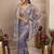 purple embroidered organza saree with unstitched blouse piece