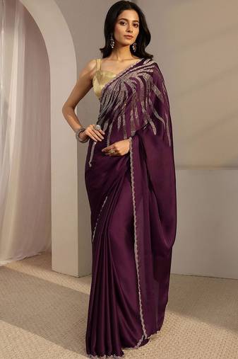 purple saree with unstiched blouse piece