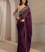 purple saree with unstiched blouse piece