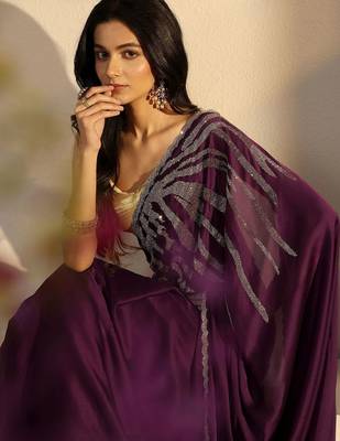 purple saree with unstiched blouse piece 2