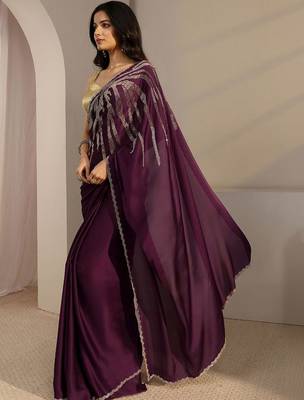 purple saree with unstiched blouse piece 3